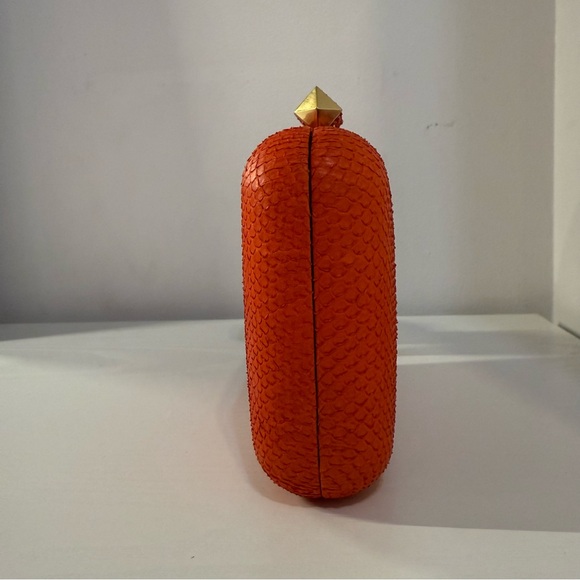 Brian Atwood Authentic Orange Snake Skin Clutch with Removable Chain, Never Used